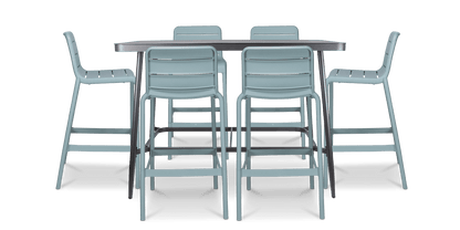 Amalfi 7pc Bar Suite in Gunmetal with UV Plastic Outdoor Bar Stools