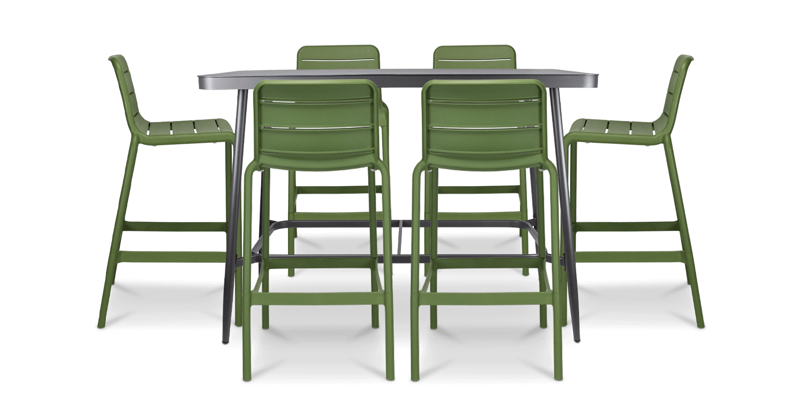 Amalfi 7pc Bar Suite in Gunmetal with UV Plastic Outdoor Bar Stools