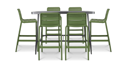 Amalfi 7pc Bar Suite in Gunmetal with UV Plastic Outdoor Bar Stools