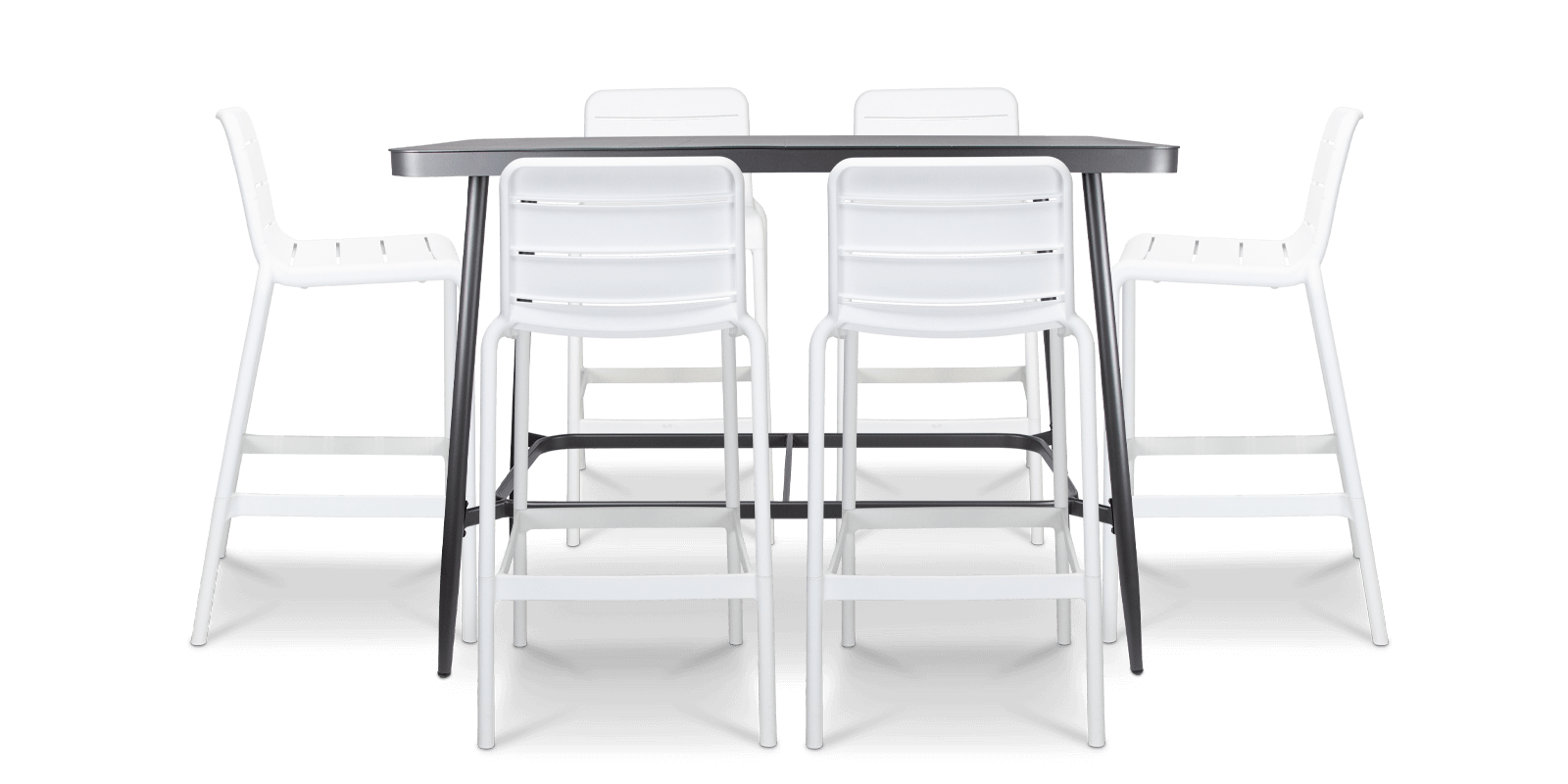 Amalfi 7pc Bar Suite in Gunmetal with UV Plastic Outdoor Bar Stools