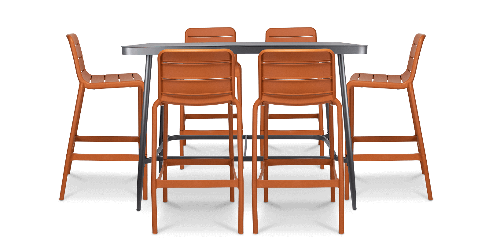 Amalfi 7pc Bar Suite in Gunmetal with UV Plastic Outdoor Bar Stools