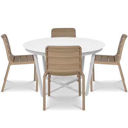 Amalfi Round 5 Piece Outdoor Setting with Aura UV Plastic Outdoor Chairs (PP)