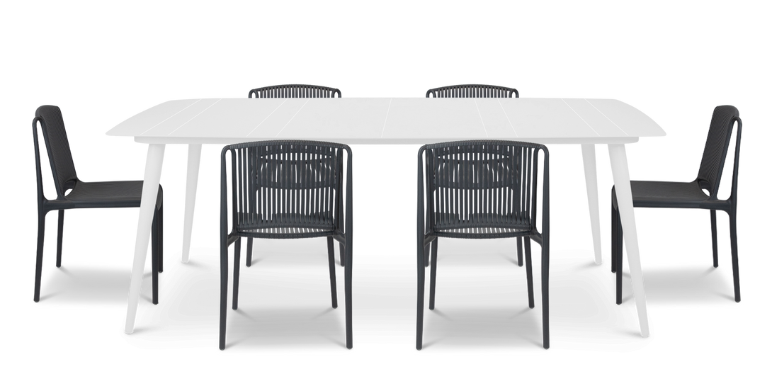Amalfi Rectangle 7 Piece Outdoor Setting in Arctic White with UV Plastic Outdoor Chairs (PP)