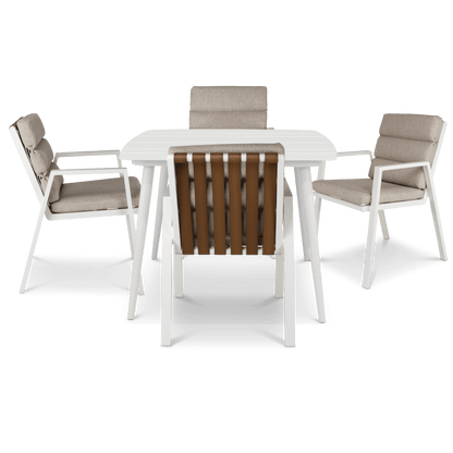 Amalfi Square 5 Piece Outdoor Setting in Arctic White with Aluminium Chairs