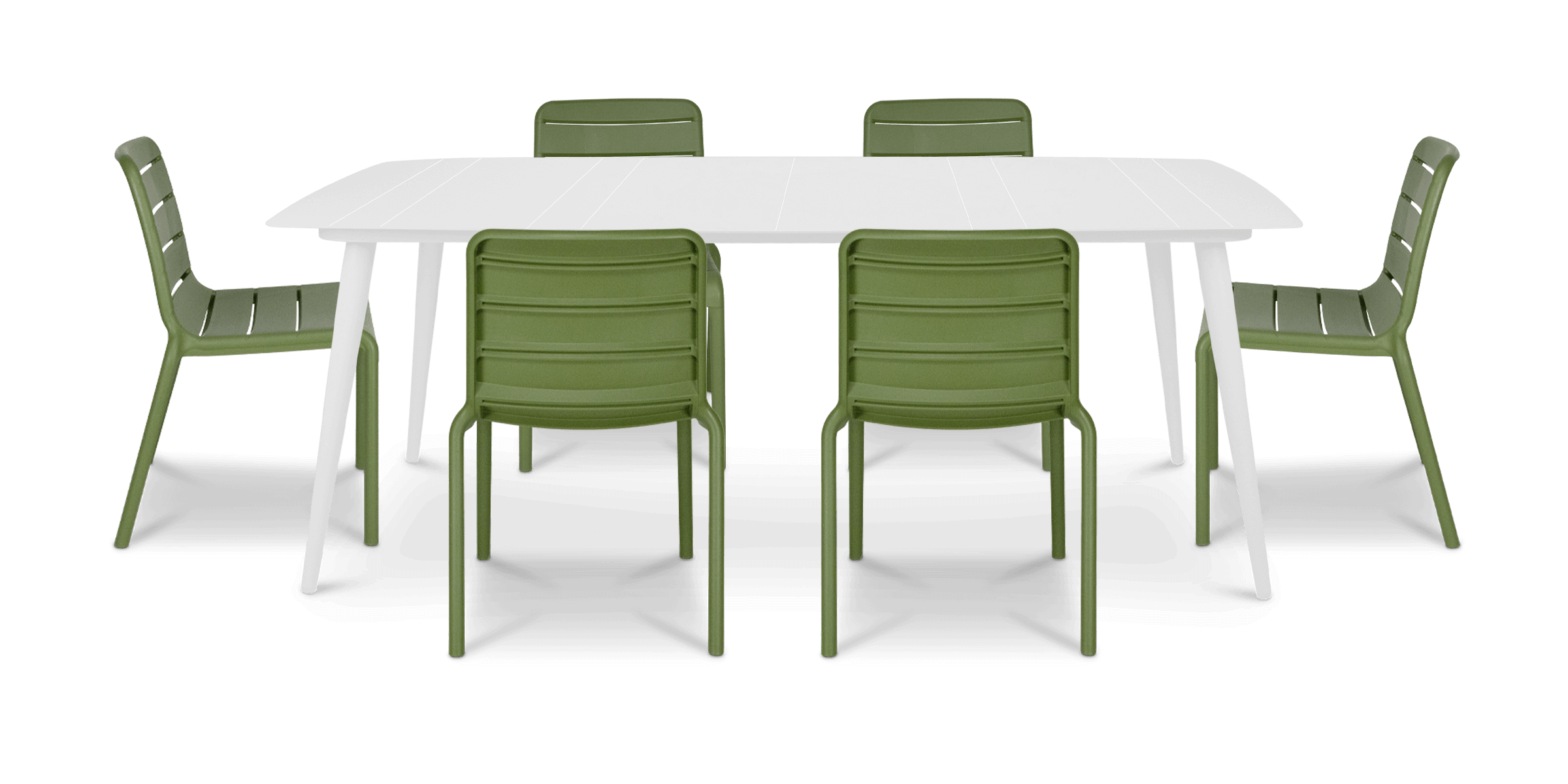 Amalfi Rectangle 7 Piece Outdoor Setting in Arctic White with Aura UV Plastic Outdoor Chairs (PP)