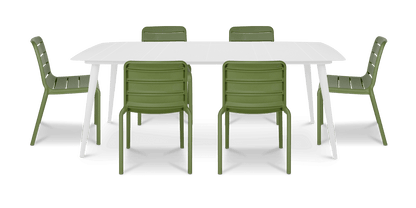 Amalfi Rectangle 7 Piece Outdoor Setting in Arctic White with Aura UV Plastic Outdoor Chairs (PP)