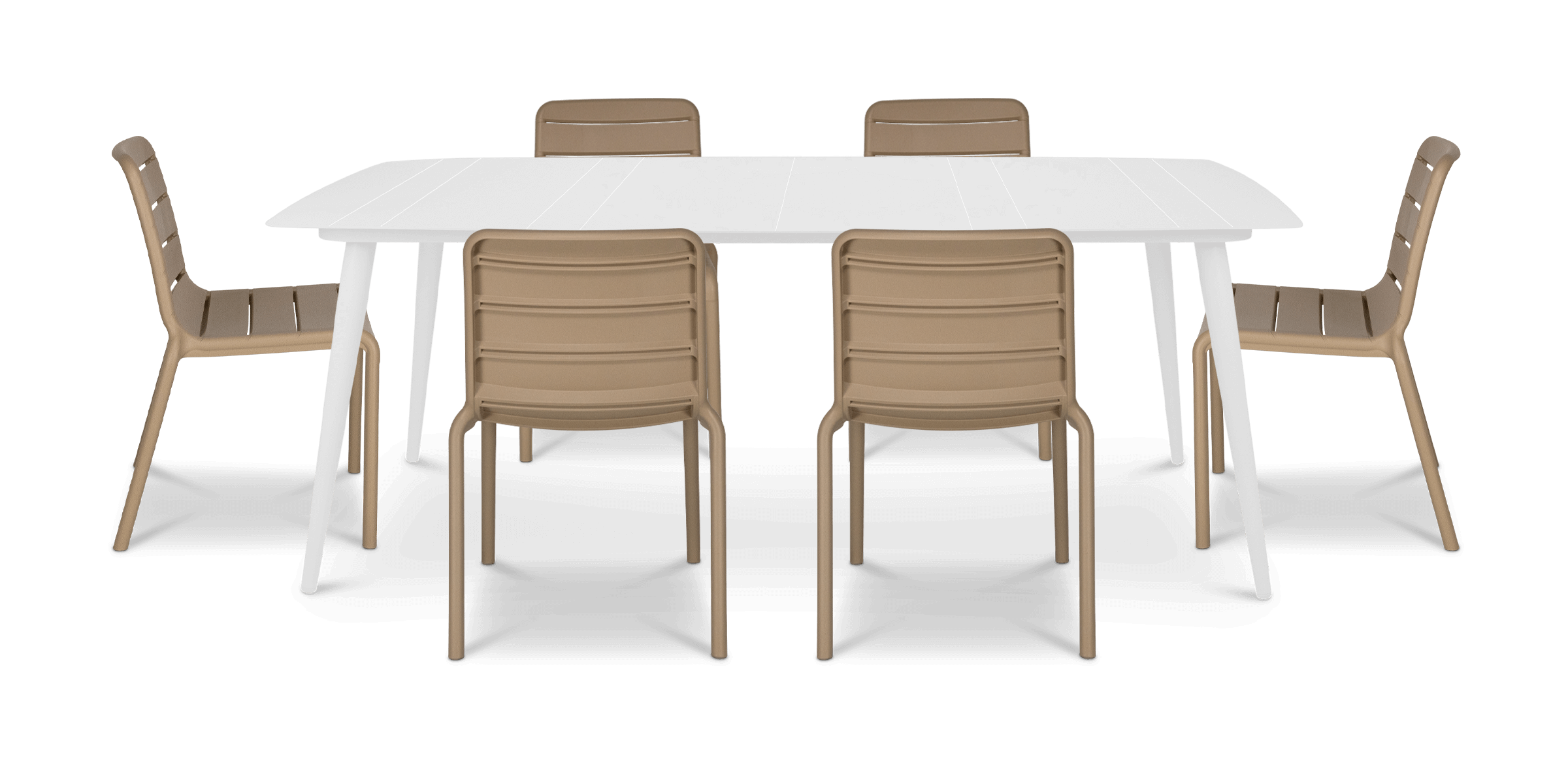 Amalfi Rectangle 7 Piece Outdoor Setting in Arctic White with Aura UV Plastic Outdoor Chairs (PP)