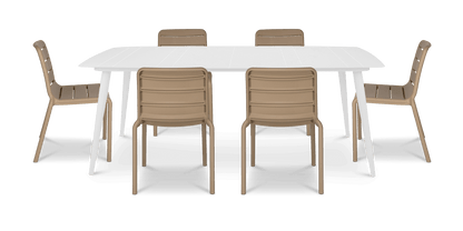 Amalfi Rectangle 7 Piece Outdoor Setting in Arctic White with Aura UV Plastic Outdoor Chairs (PP)