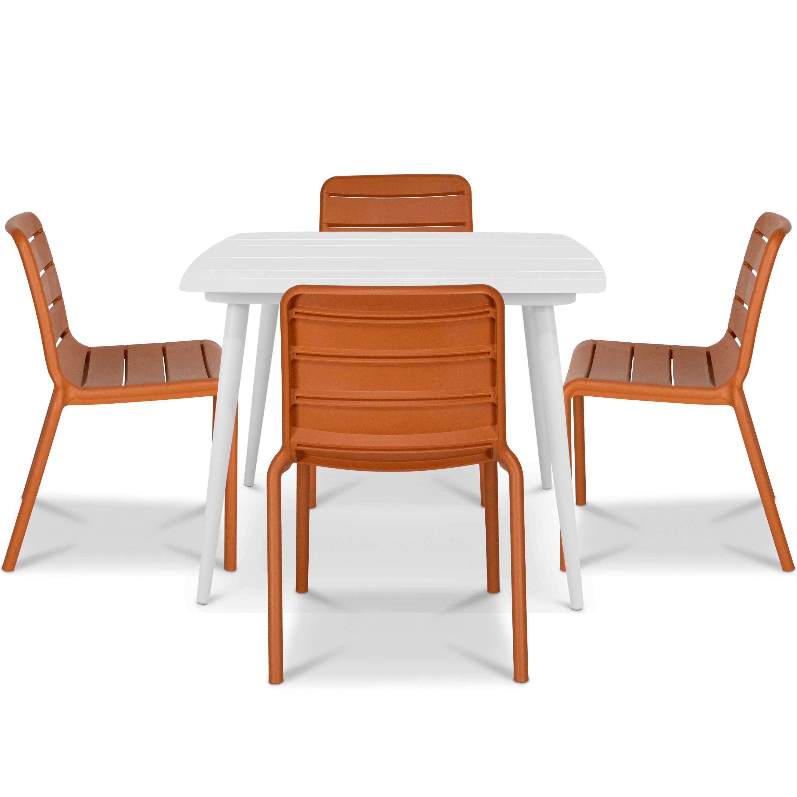 Amalfi Square 5 Piece Outdoor Setting in Arctic White with Aura UV Plastic Outdoor Chairs (PP)