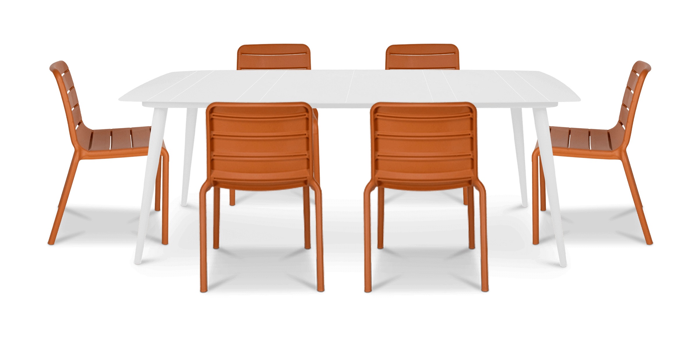 Amalfi Rectangle 7 Piece Outdoor Setting in Arctic White with Aura UV Plastic Outdoor Chairs (PP)