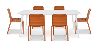 Amalfi Rectangle 7 Piece Outdoor Setting in Arctic White with Aura UV Plastic Outdoor Chairs (PP)