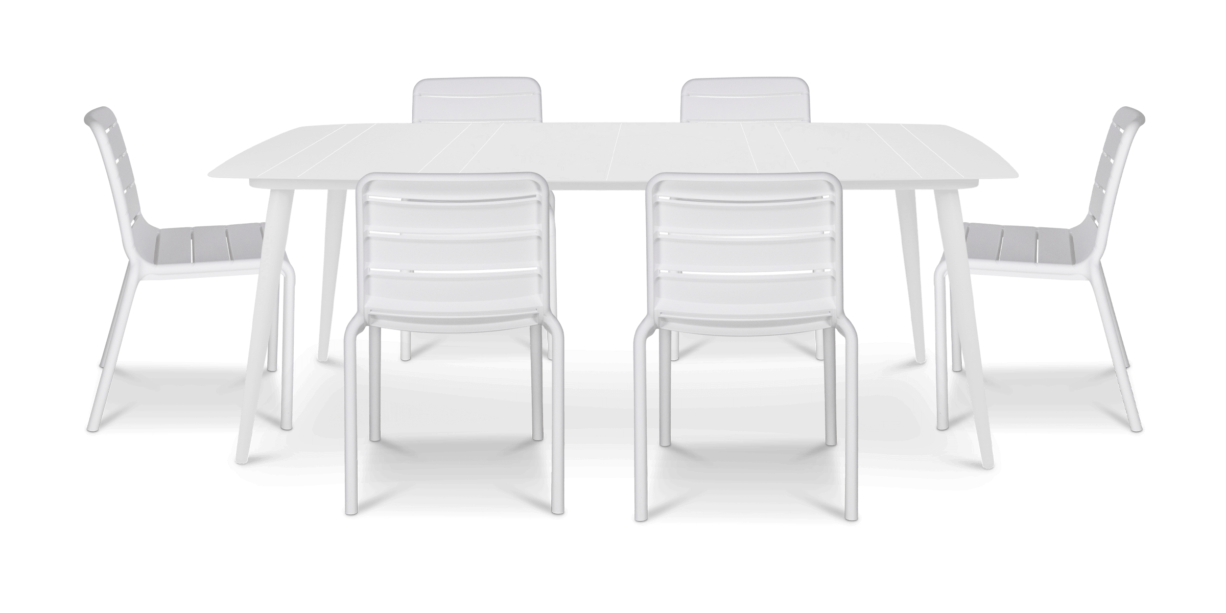 Amalfi Rectangle 7 Piece Outdoor Setting in Arctic White with Aura UV Plastic Outdoor Chairs (PP)