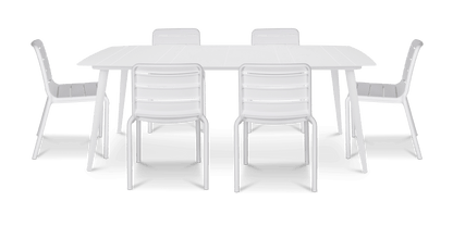 Amalfi Rectangle 7 Piece Outdoor Setting in Arctic White with Aura UV Plastic Outdoor Chairs (PP)