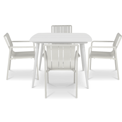 Amalfi Square 5 Piece Outdoor Setting in Arctic White with Aluminium Chairs