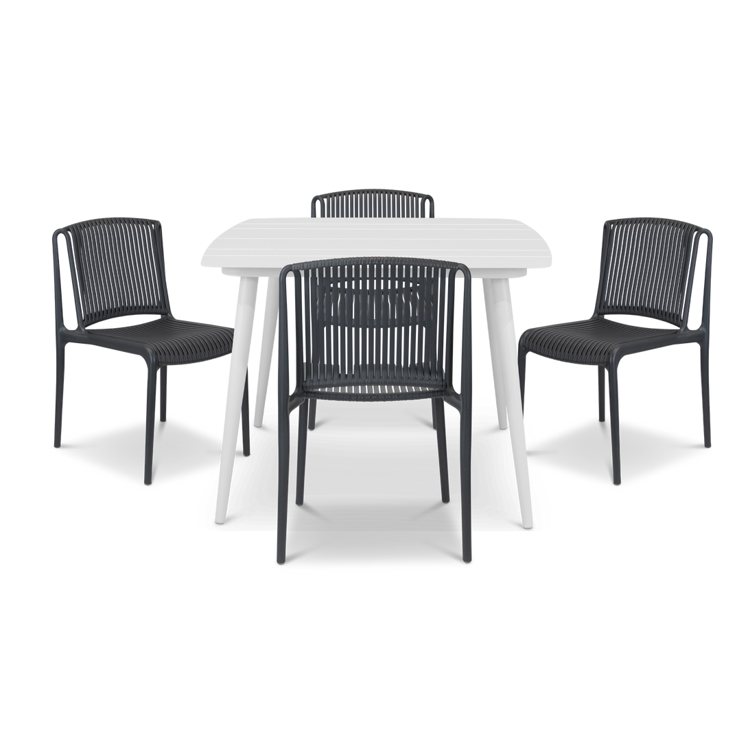 Amalfi Square 5 Piece Outdoor Setting in Arctic White with UV Plastic Outdoor Chairs (PP)