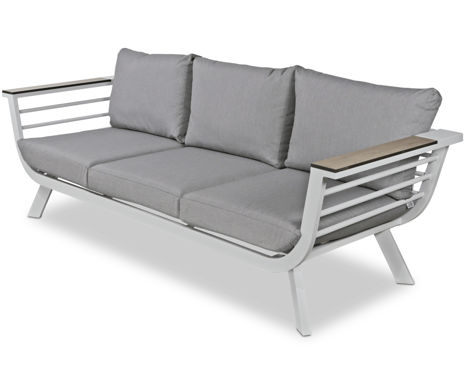 Amalfi 3 Seater in Arctic White with HPL Accent and Spuncrylic Stone Grey Cushions - The Furniture Shack