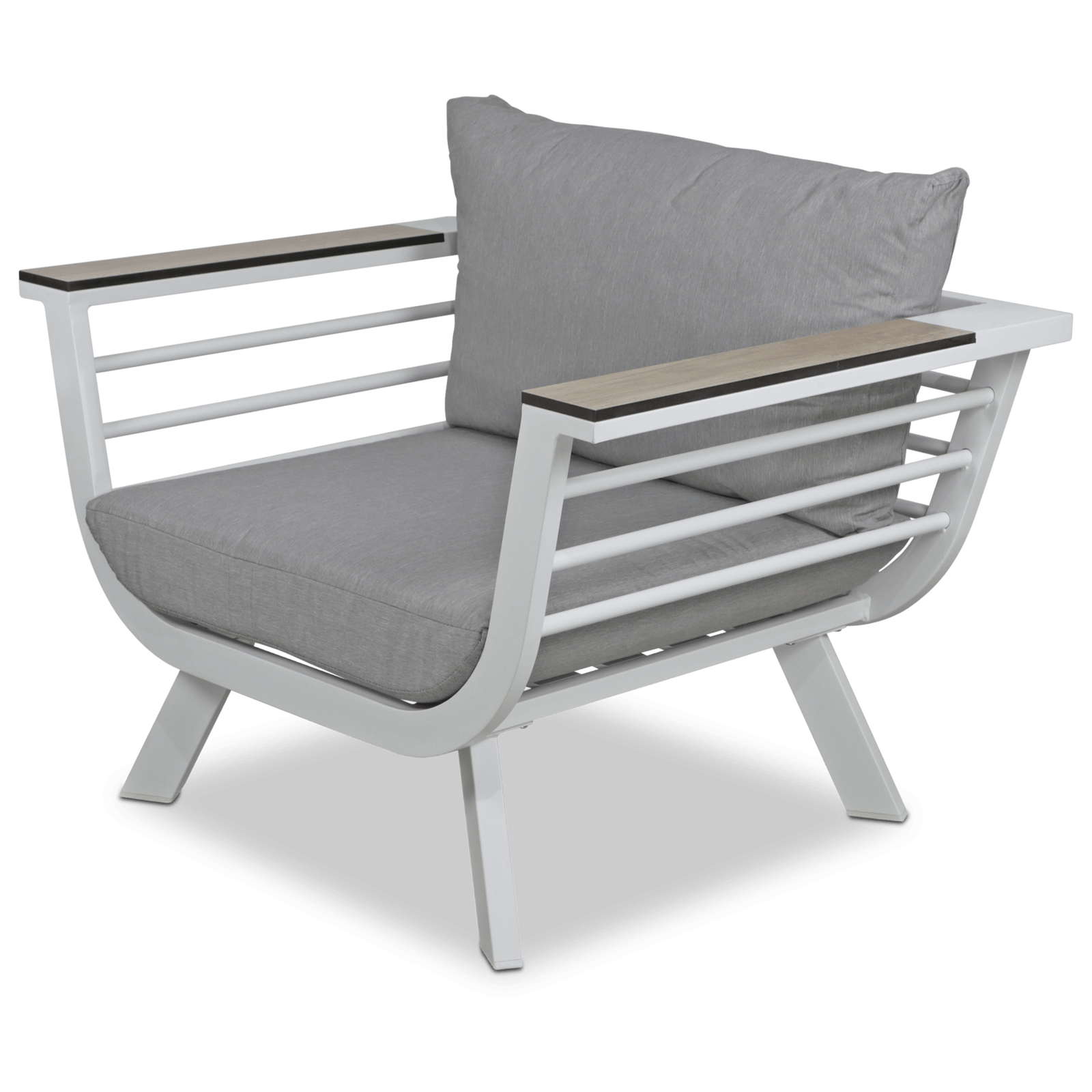 Amalfi Armchair in Arctic White with HPL Accent and Spuncrylic Stone Grey Cushions - The Furniture Shack