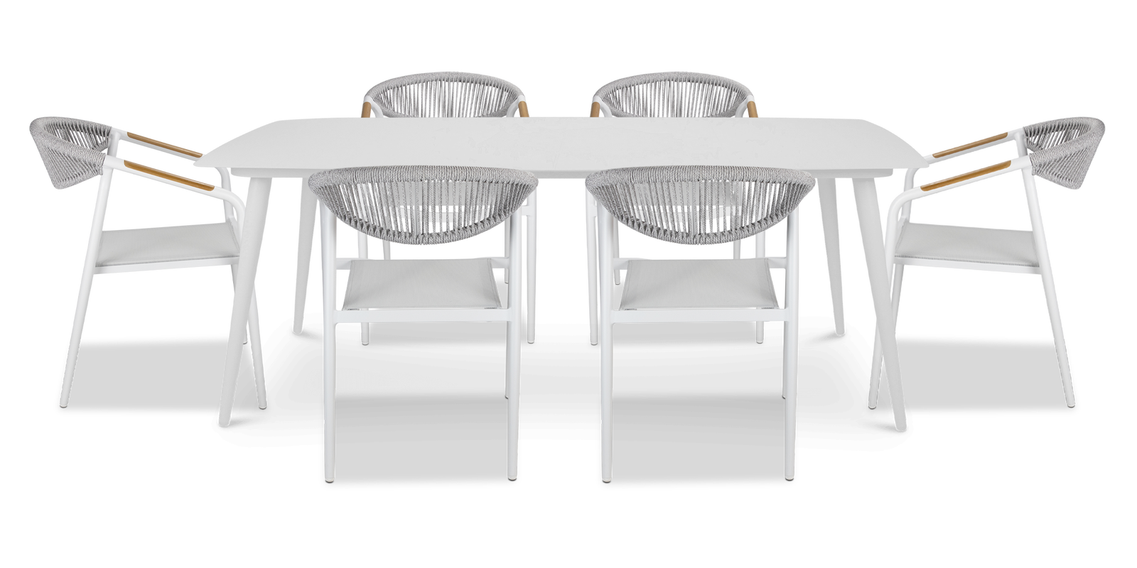 Amalfi Rectangle 7 Piece Outdoor Setting in Arctic White with Rope Chairs - The Furniture Shack