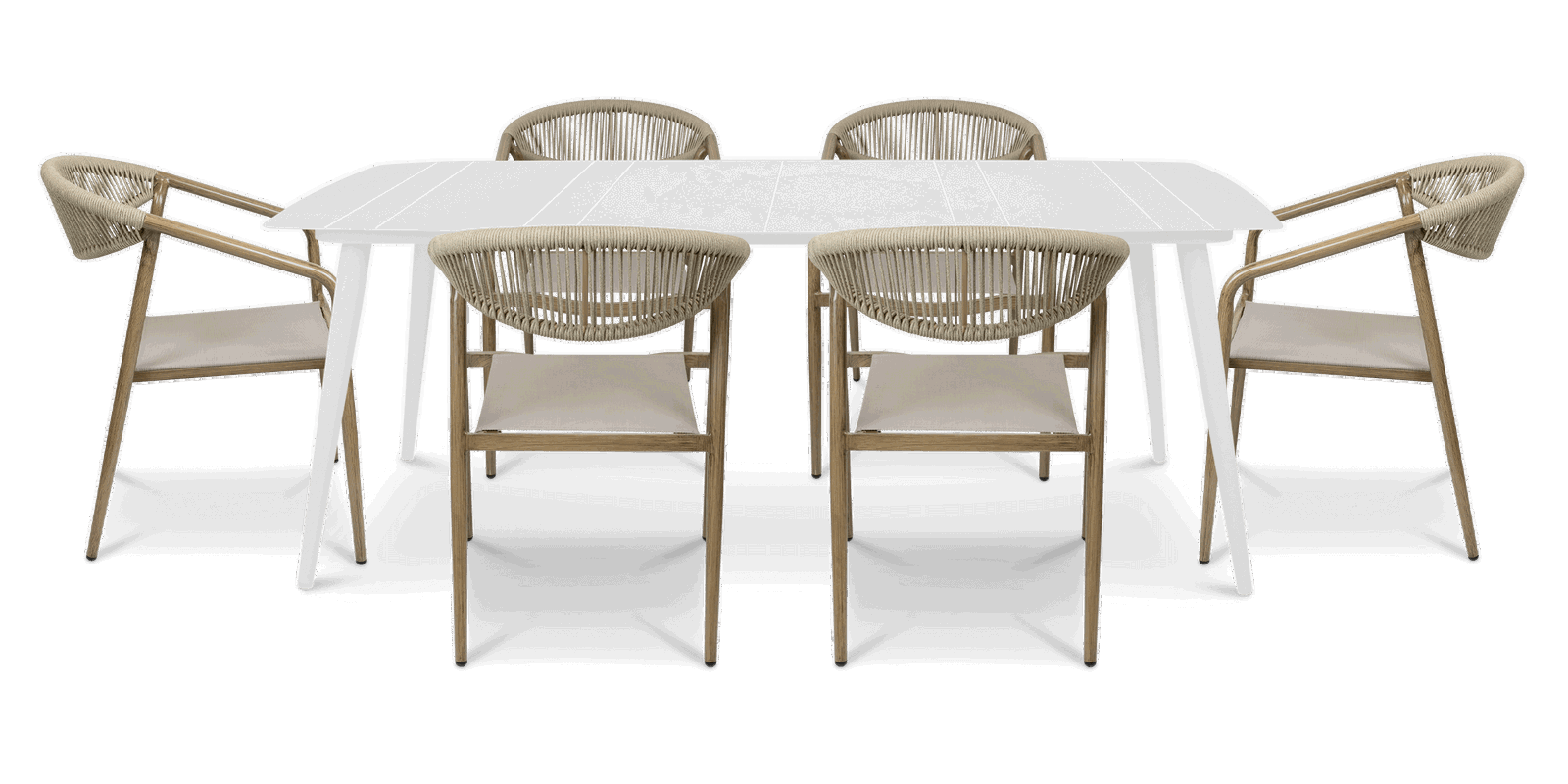 Amalfi Rectangle 7 Piece Outdoor Setting in Arctic White with Rope Chairs - The Furniture Shack
