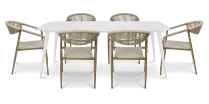 Amalfi Rectangle 7 Piece Outdoor Setting in Arctic White with Rope Chairs - The Furniture Shack