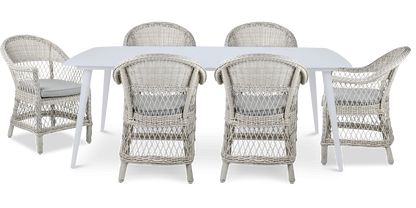 Amalfi Rectangle 7 Piece Outdoor Setting in Arctic White with Wicker Chairs - The Furniture Shack