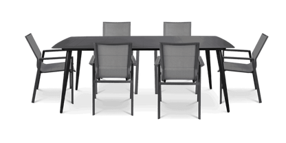 Amalfi Rectangle 7 Piece Outdoor Setting in Gunmetal with Aluminium Chairs - The Furniture Shack