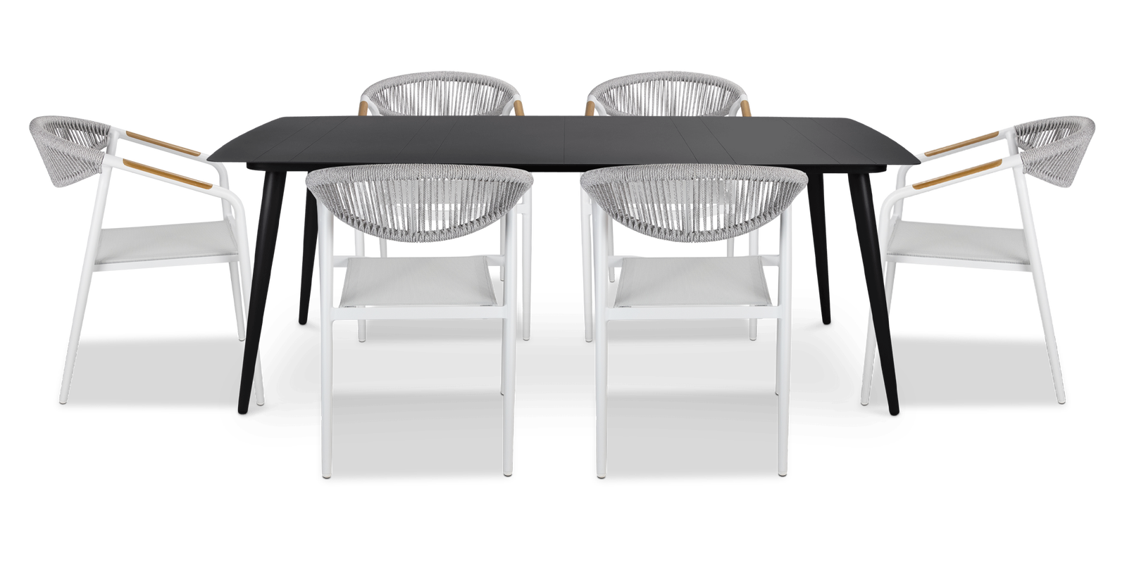 Amalfi Rectangle 7 Piece Outdoor Setting in Gunmetal with Rope Chairs - The Furniture Shack