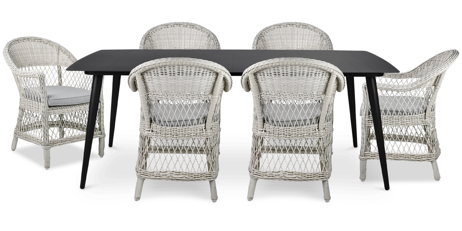 Amalfi Rectangle 7 Piece Outdoor Setting in Gunmetal with Wicker Chairs - The Furniture Shack