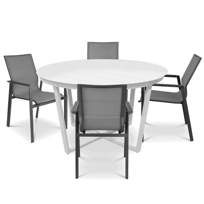 Amalfi Round 5 Piece Outdoor Setting with Aluminium Chairs - The Furniture Shack