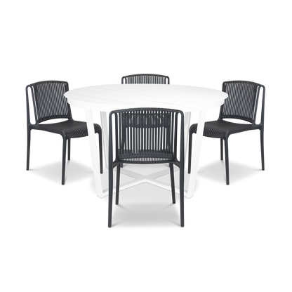 Amalfi Round 5 Piece Outdoor Setting with Polypropylene Chairs - The Furniture Shack