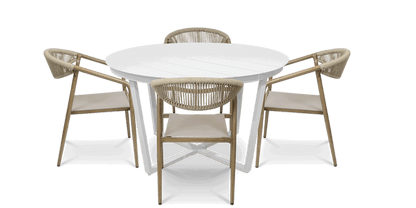 Amalfi Round 5 Piece Outdoor Setting with Rope Chairs - The Furniture Shack