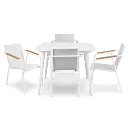 Amalfi Square 5 Piece Outdoor Setting in Arctic White with Aluminium Chairs