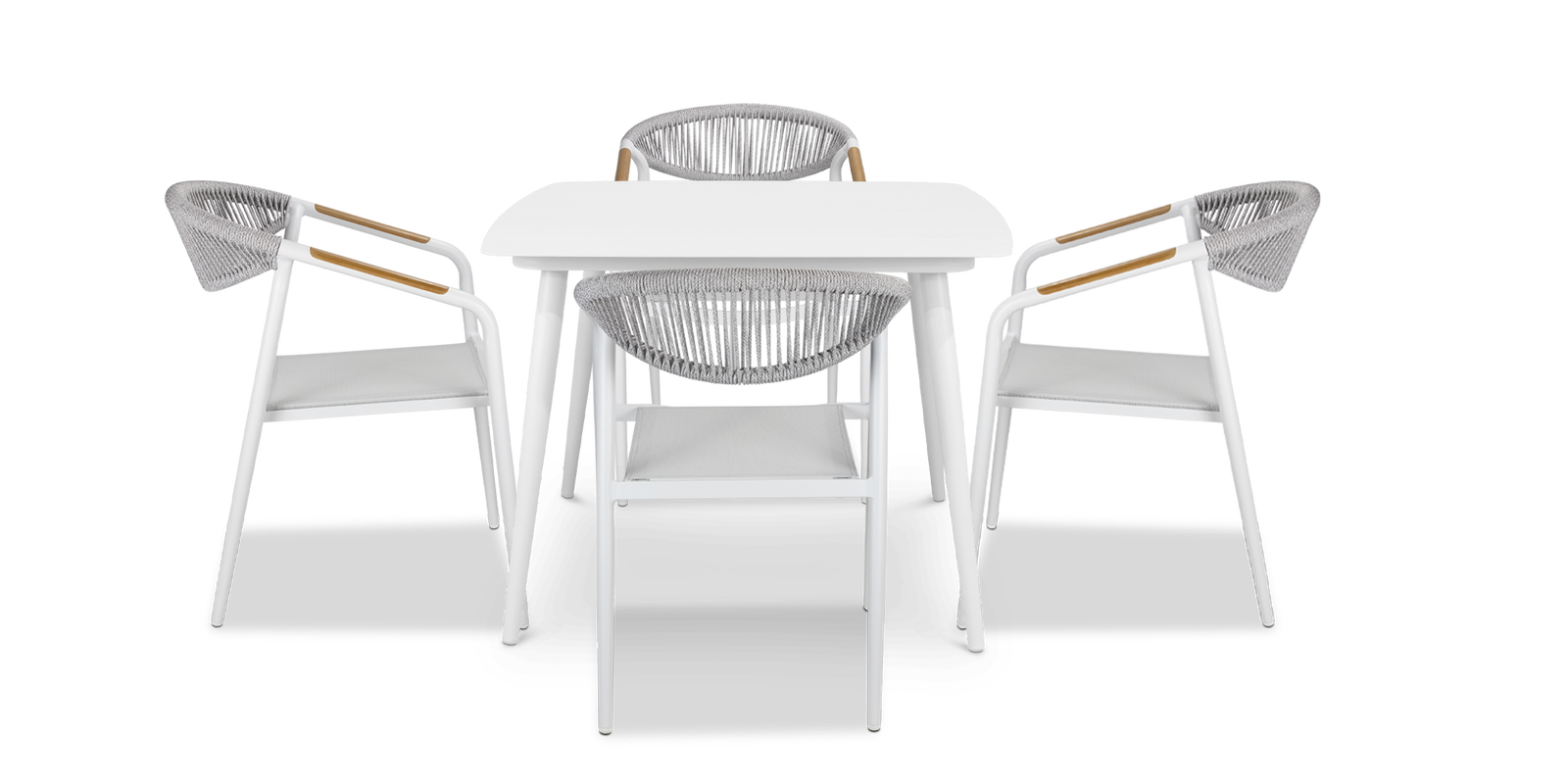 Amalfi Square 5 Piece Outdoor Setting in Arctic White with Rope Chairs - The Furniture Shack