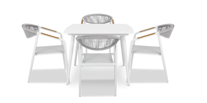 Amalfi Square 5 Piece Outdoor Setting in Arctic White with Rope Chairs - The Furniture Shack