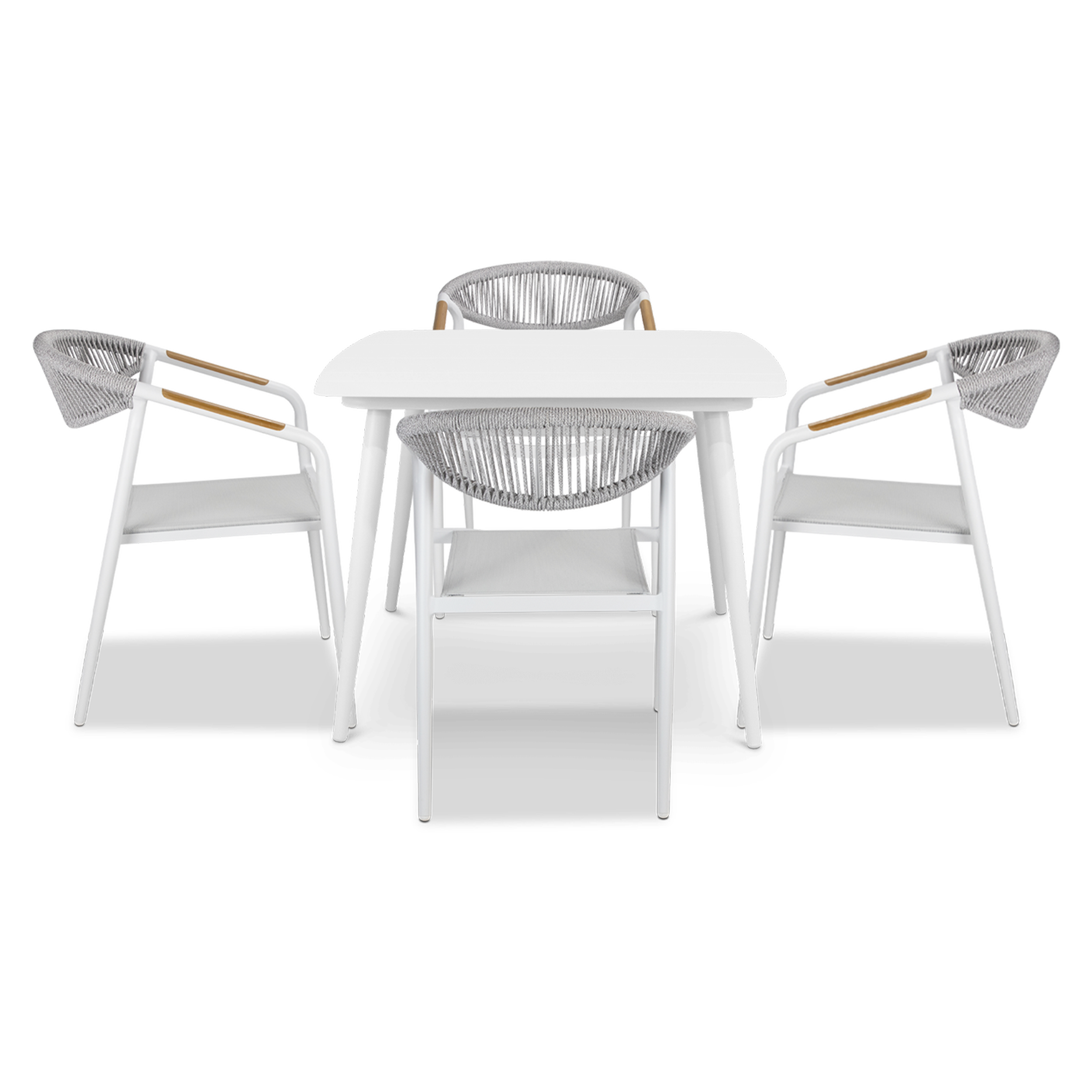 Amalfi Square 5 Piece Outdoor Setting in Arctic White with Rope Chairs