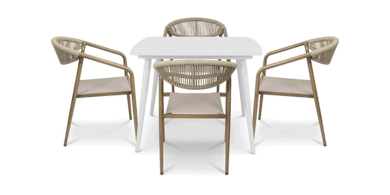 Amalfi Square 5 Piece Outdoor Setting in Arctic White with Rope Chairs - The Furniture Shack