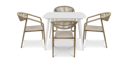 Amalfi Square 5 Piece Outdoor Setting in Arctic White with Rope Chairs - The Furniture Shack