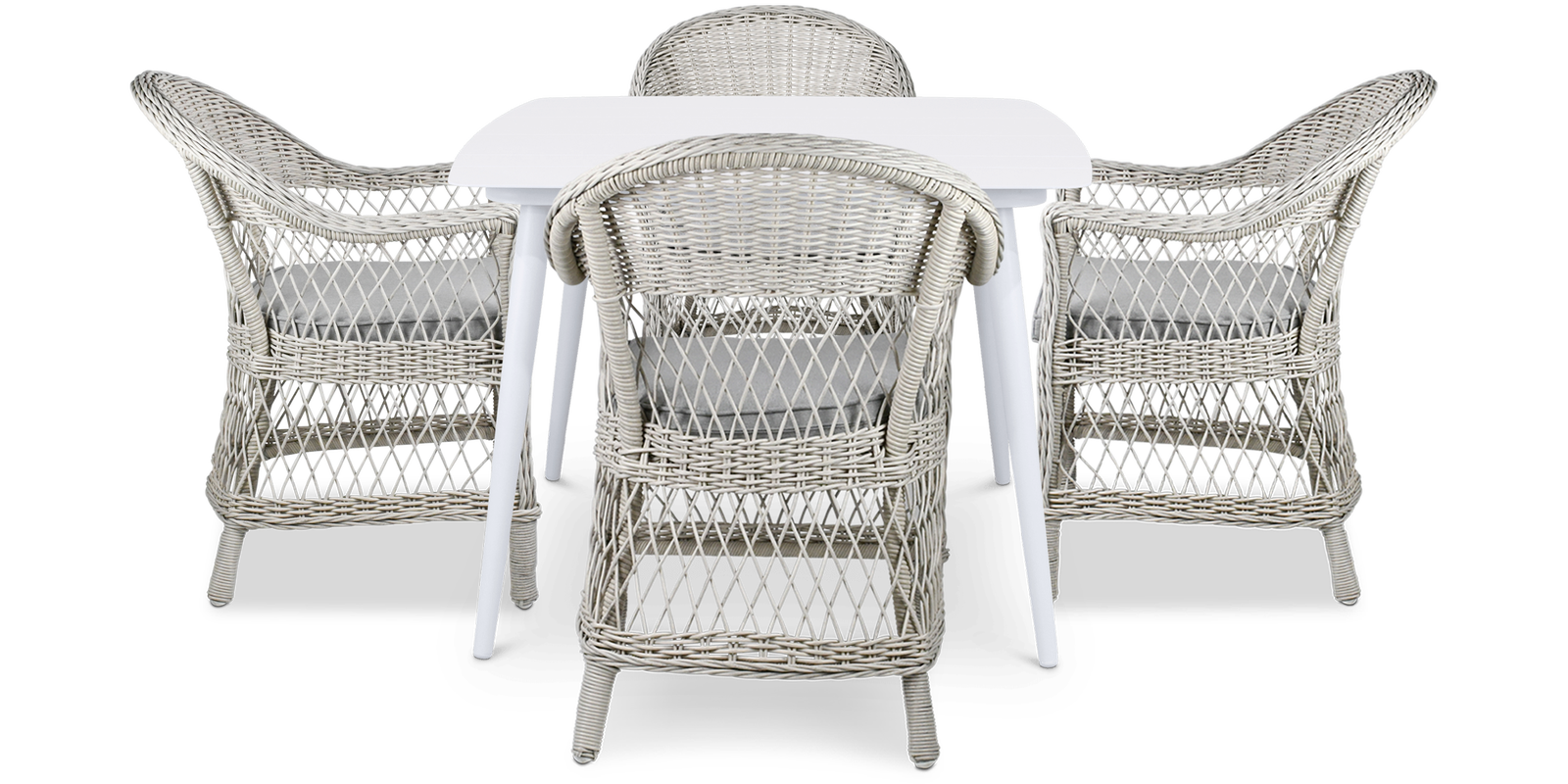 Amalfi Square 5 Piece Outdoor Setting in Arctic White with Wicker Chairs - The Furniture Shack