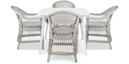 Amalfi Square 5 Piece Outdoor Setting in Arctic White with Wicker Chairs - The Furniture Shack