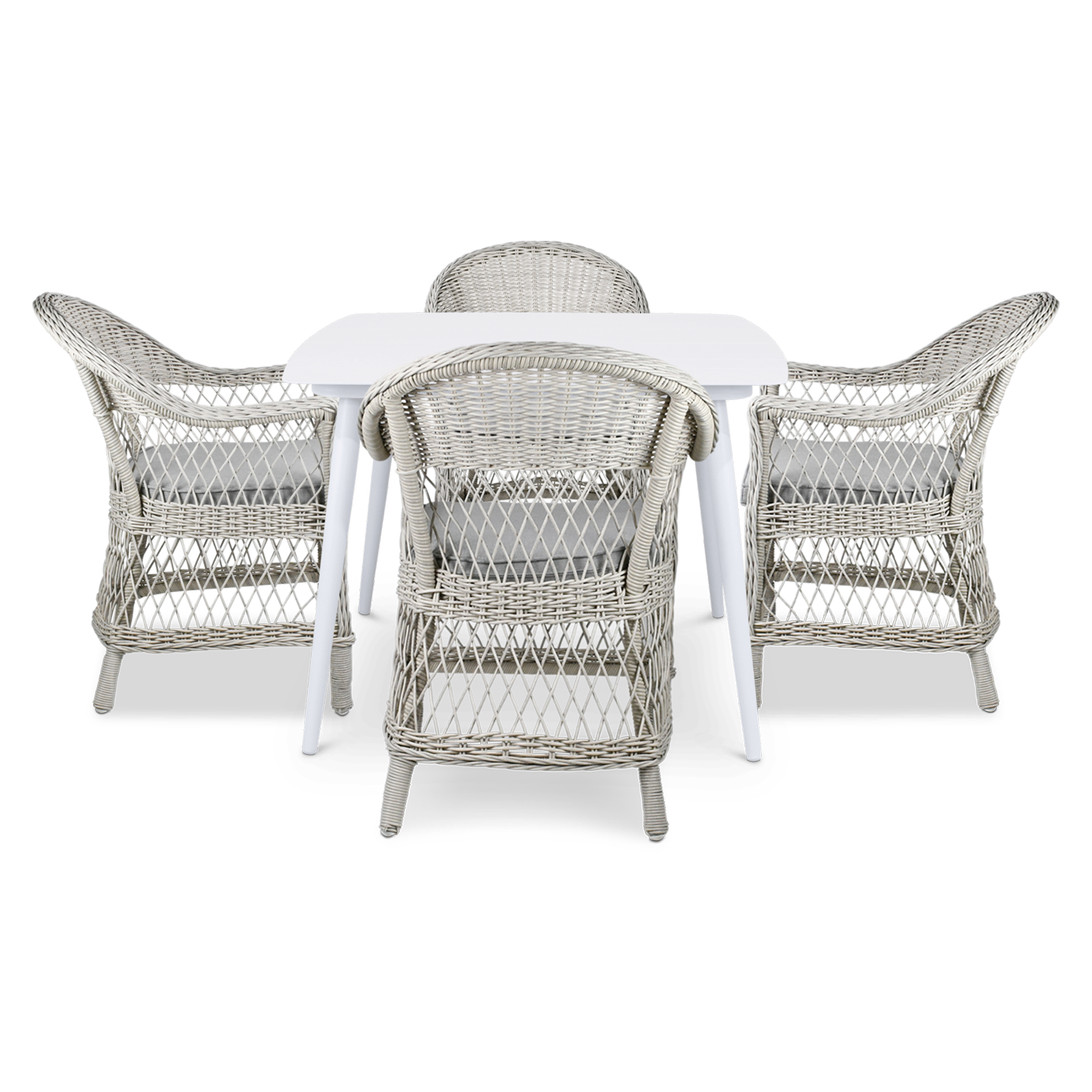 Amalfi Square 5 Piece Outdoor Setting in Arctic White with Wicker Chairs