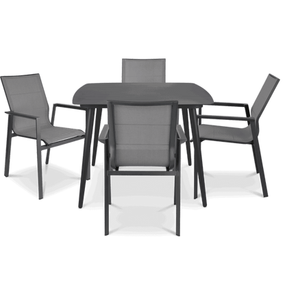 Amalfi Square 5 Piece Outdoor Setting in Gunmetal with Aluminium Chairs - The Furniture Shack