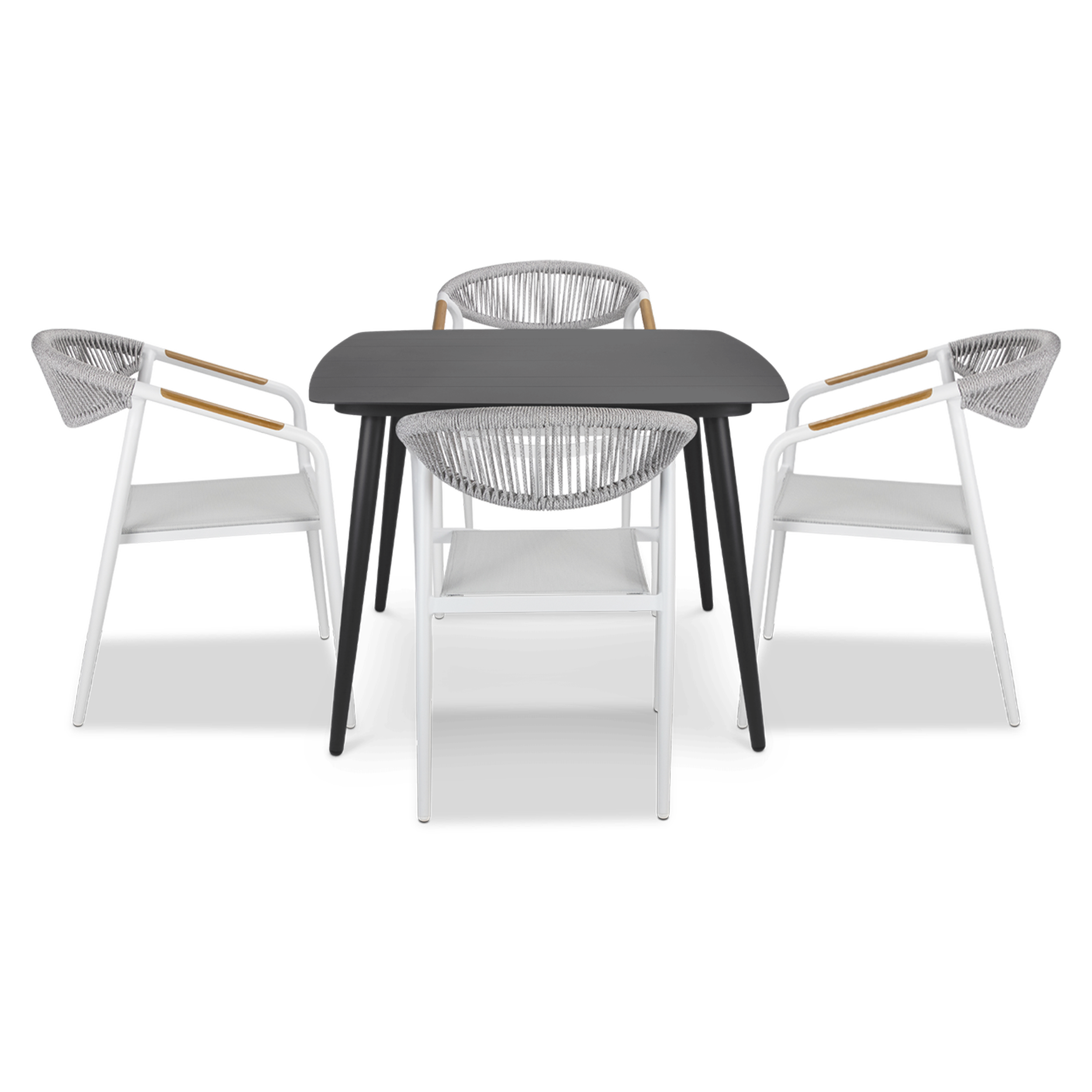 Amalfi Square 5 Piece Outdoor Setting in Gunmetal with Rope Chairs