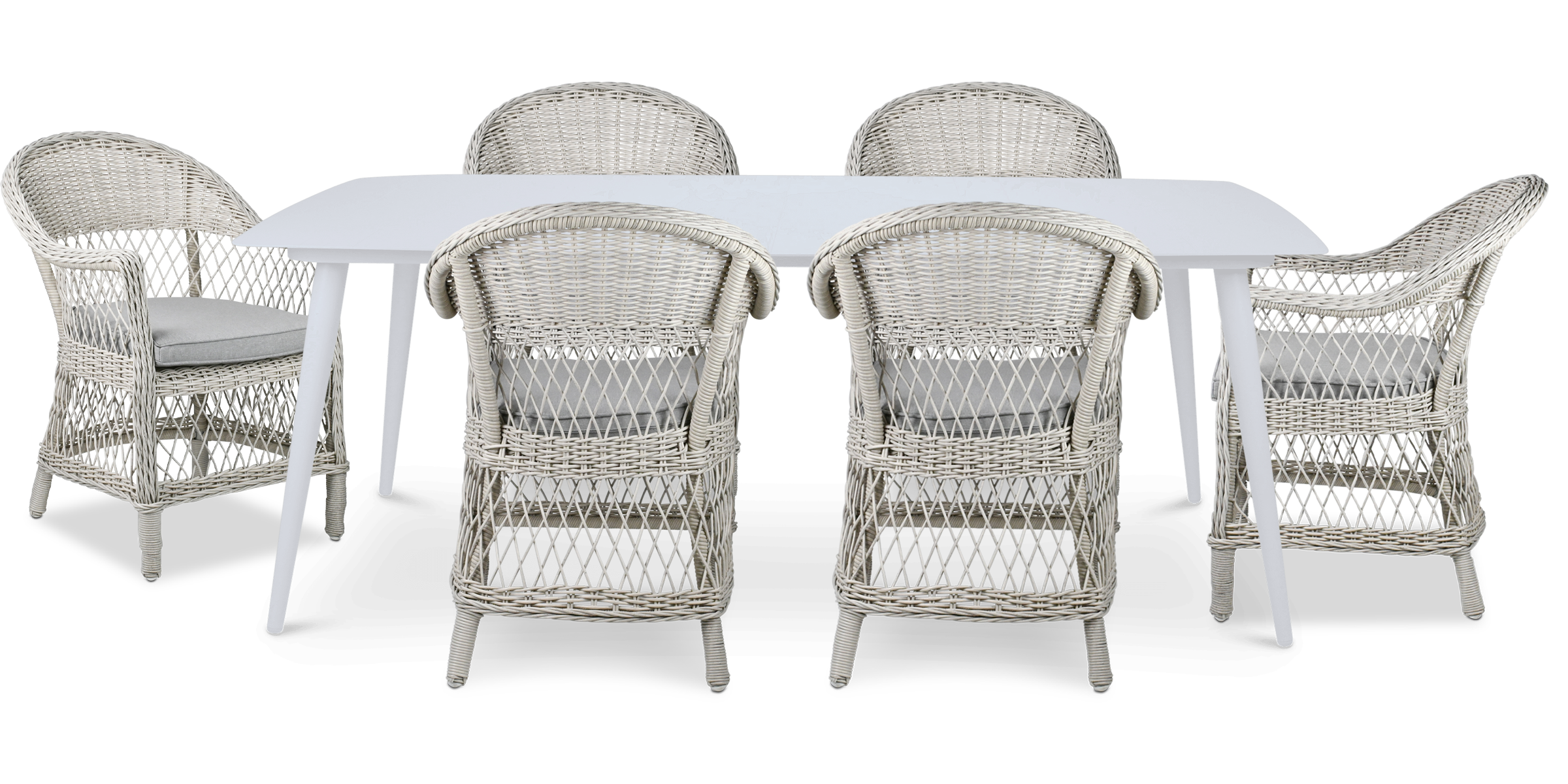 Amalfi Rectangle 7 Piece Outdoor Setting in Arctic White with Wicker Chairs