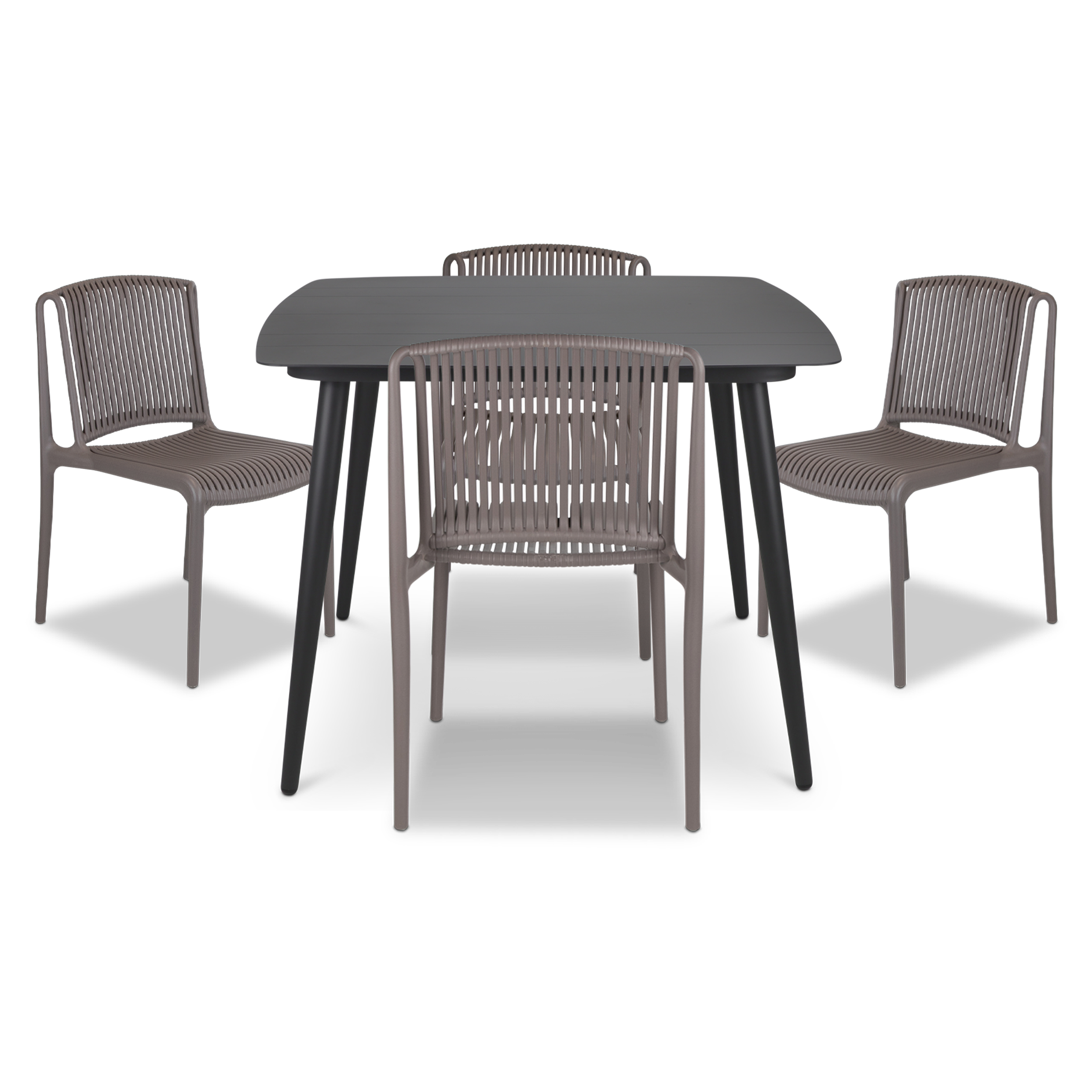 Amalfi Square 5 Piece Outdoor Setting in Gunmetal with UV Plastic Outdoor Chairs (PP)