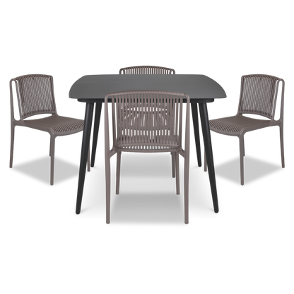 Amalfi Square 5 Piece Outdoor Setting in Gunmetal with UV Plastic Outdoor Chairs (PP)