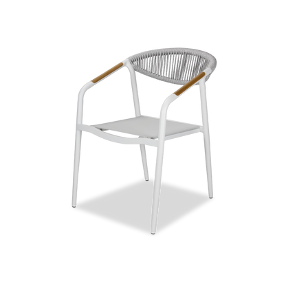 Cafe Collection Square 3pc Dining Suite in Arctic White with Rope Chairs