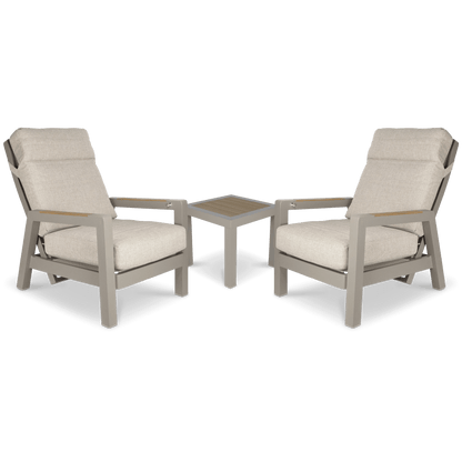Atlanta 3pc Occasional Set with recline function in Taupe with Latte Spun Polyester Cushions and Polywood Accent