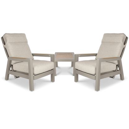 Atlanta 3pc Occasional Set with recline function in Taupe with Latte Spun Polyester Cushions and Polywood Accent