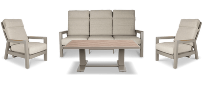 Atlanta 4pc Lounge Set with recline function in Taupe with Latte Spun Polyester Cushions and Polywood Accent