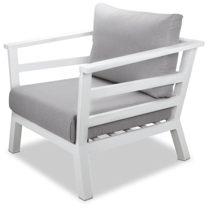 Aveiro Outdoor Armchair in Arctic White with Stone Olefin Cushion - The Furniture Shack